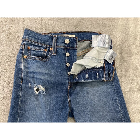 Levi’s Women’s 24 Blue Wedgie Skinny Jeans Distressed Holes Casual Grunge - Picture 6 of 14